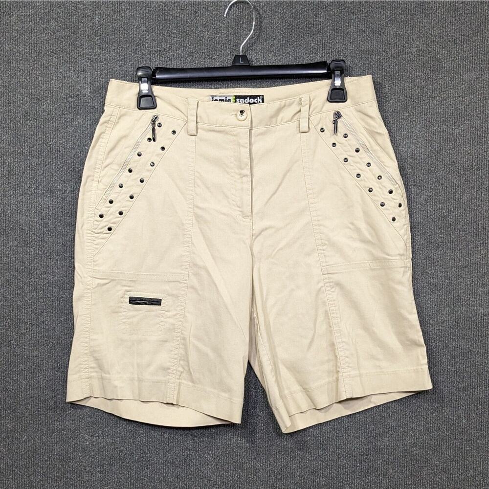 Jamie Sadock Golf Shorts Womens 6 Khaki Zip Ball Pockets Stretch Studded